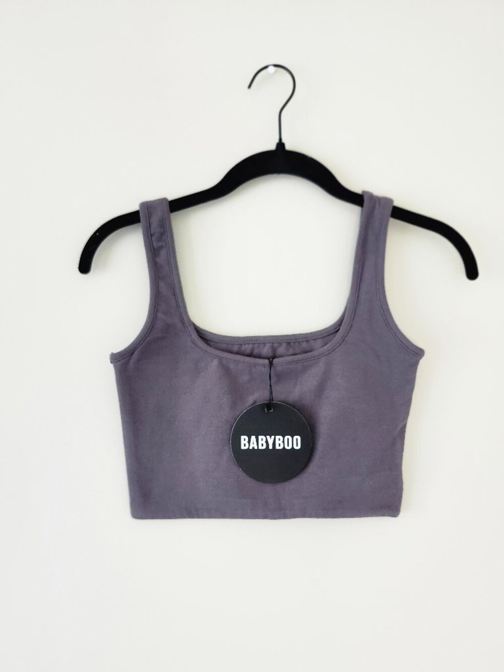 New Women's Babyboo Square Neck Crop Top / Charcoal / Size: XS